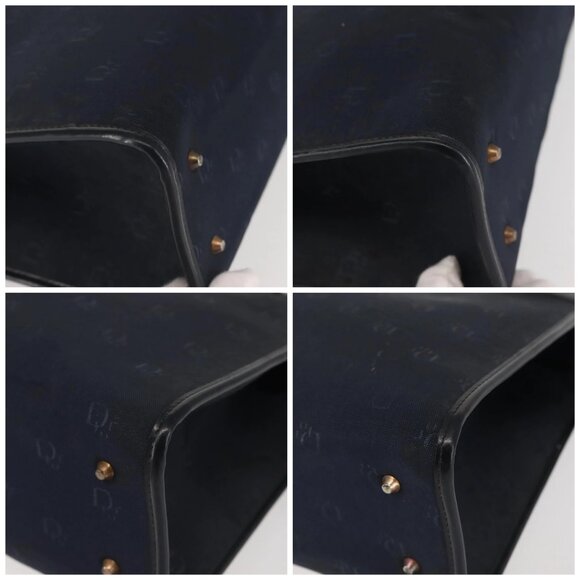 Christian Dior Honeycomb Canvas Hand Bag Navy Gold Auth BA6027 - Picture 16 of 16